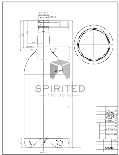 Data sheet for 1.5L Standard Claret/Bordeaux wine bottle, Antique Green - SPI-2BK AG
