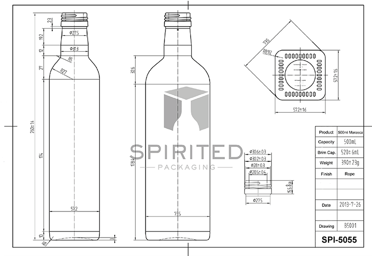 Data sheet for 500ml Marasca Olive Oil bottle - SPI-5055