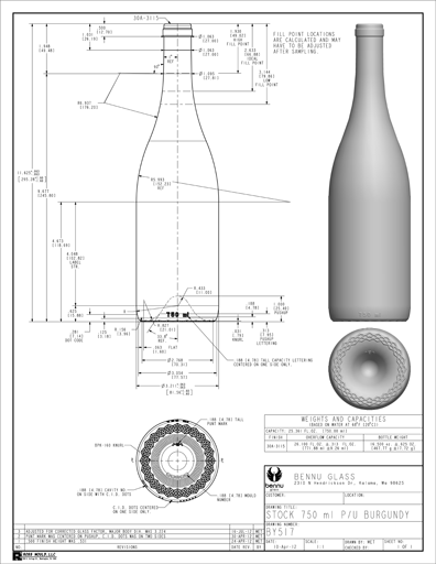Data sheet for Bennu Glass Standard Burgundy wine bottle - BY517