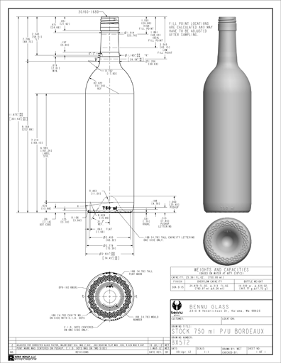 Data sheet for Bennu Glass Stelvin Claret/Bordeaux wine bottle - BX572
