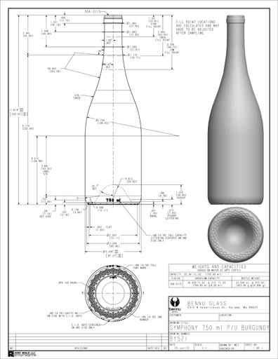 Data sheet for Bennu Glass Symphony Burgundy wine bottle - BY521