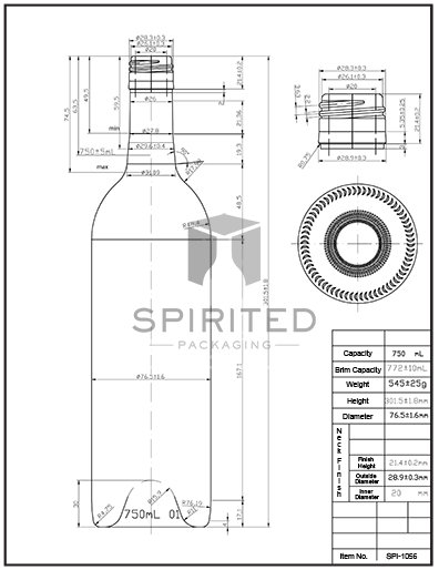 Data sheet for Stelvin Claret/Bordeaux wine bottle - SPI-1056